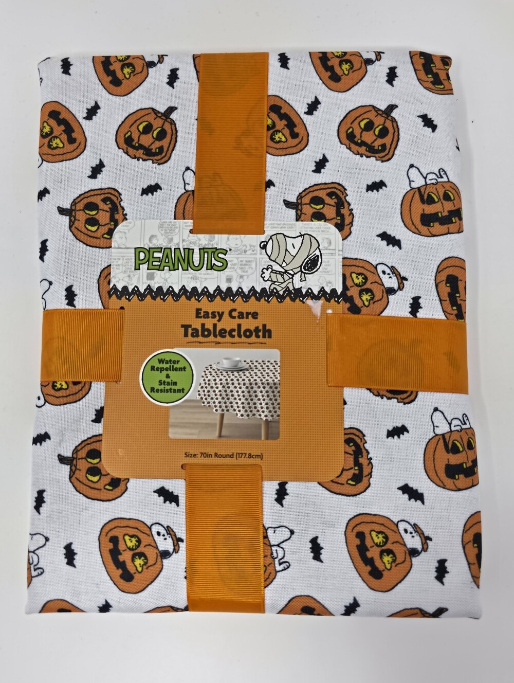 Peanuts Halloween Tablecloth 70" Round Snoopy Woodstock Pumpkins NIP